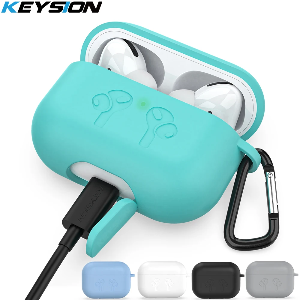 Матовый чехол KEYSION для AirPods Pro с брелоком яркий мягкий силиконовый ударопрочный 3