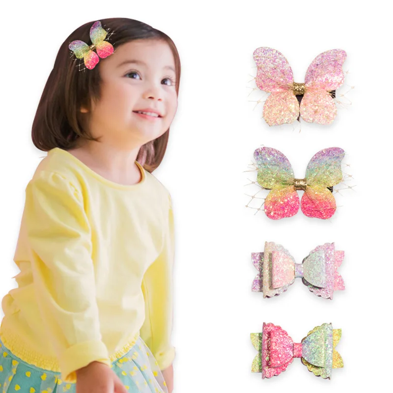 

Gradient Glitter Butterfly Hair Clips Boutique Korean BB Barrettes Fashion Retro Layers Princess Girls Hair Accessories