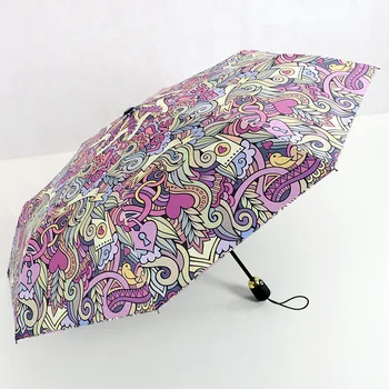 

Sun Rain Women's Umbrellas Fashion Female Waterproof Parasol Manual/Automatic Three Folding Umbrella Anti-UV Paraguas Painting