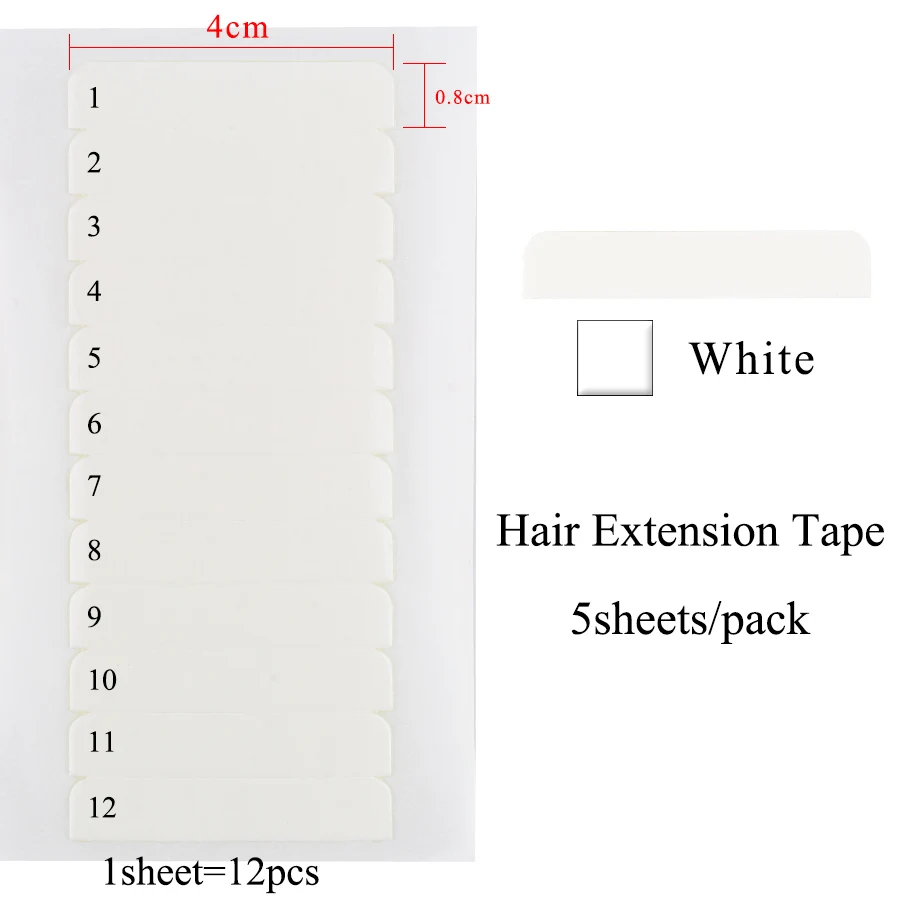Alileader 5Sheets 60Pcs Hair Tape Adhesive Glue Double Side Tape Waterproof Sticky Adhesives Tape Skin Weft Hair Extensions Tool - Цвет: bai