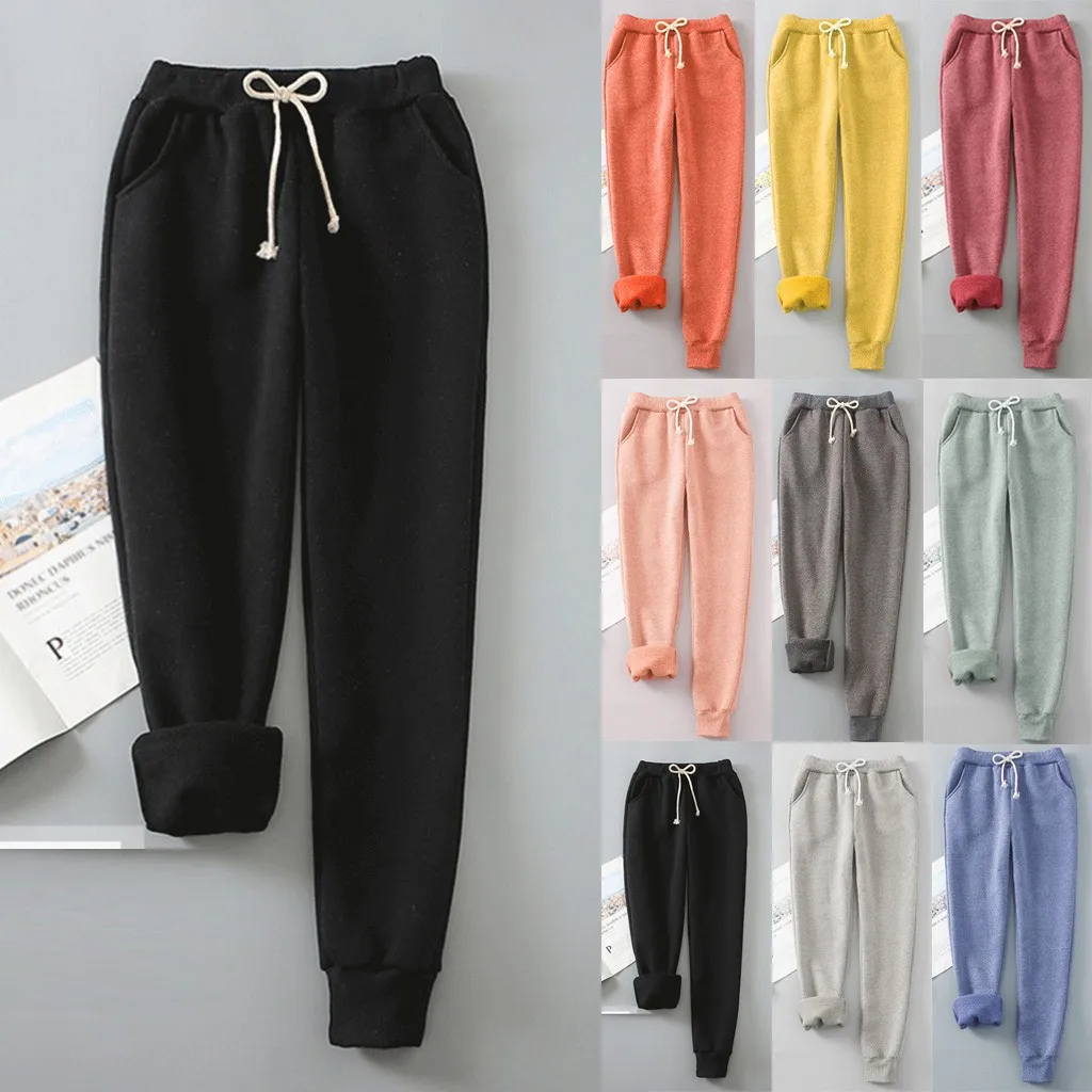 

2019 Winter New Style Comfortble Winter Solid Color Fleece Wei Pants Casual Harun Pants Casual Leggings Pants Free Shipping