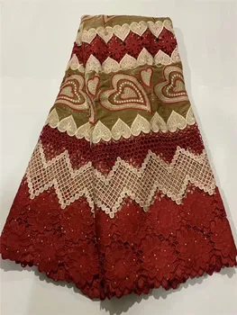 

Hot 5yards African Cotton Swiss Voile Lace Fabric High Quality red African Swiss Voile Lace fabric For wedding FT723
