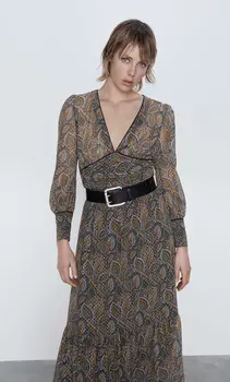 

2020 new Spring Summer European Printed Flowing zaraing women Dress vadiming sheining female Long Dress WEW6369