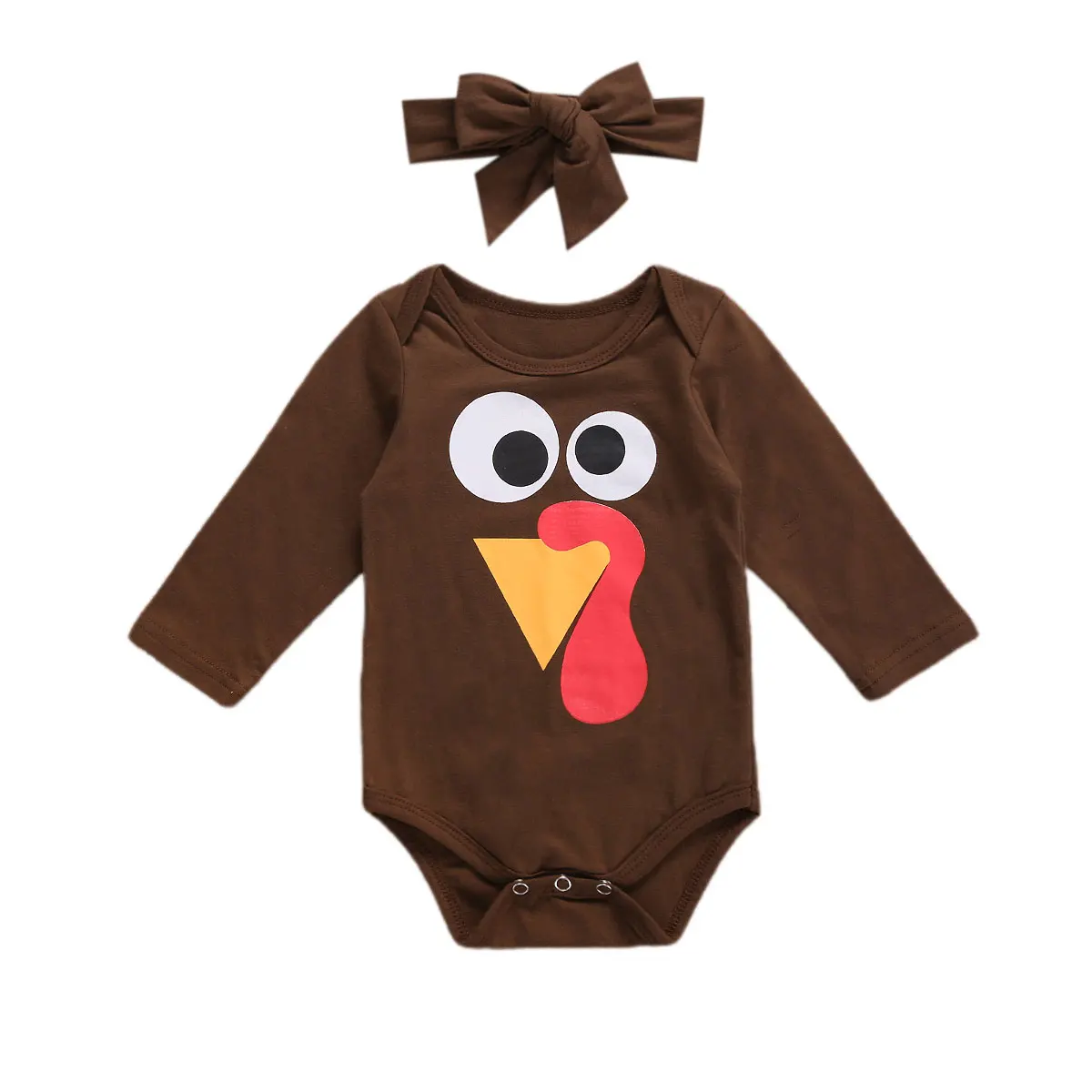 

Baby Girls Boys Turkey Jumpsuits Casual Long-sleeved Triangle Wrapped Romper Headband Cute 2pcs Outfits Infant Newborn Clothing
