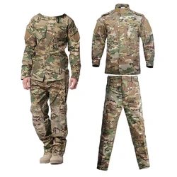 Conjunto de camuflagem militar para homens, uniforme militar, tático, camiseta e calça de combate, força especial do exército, roupas de soldado