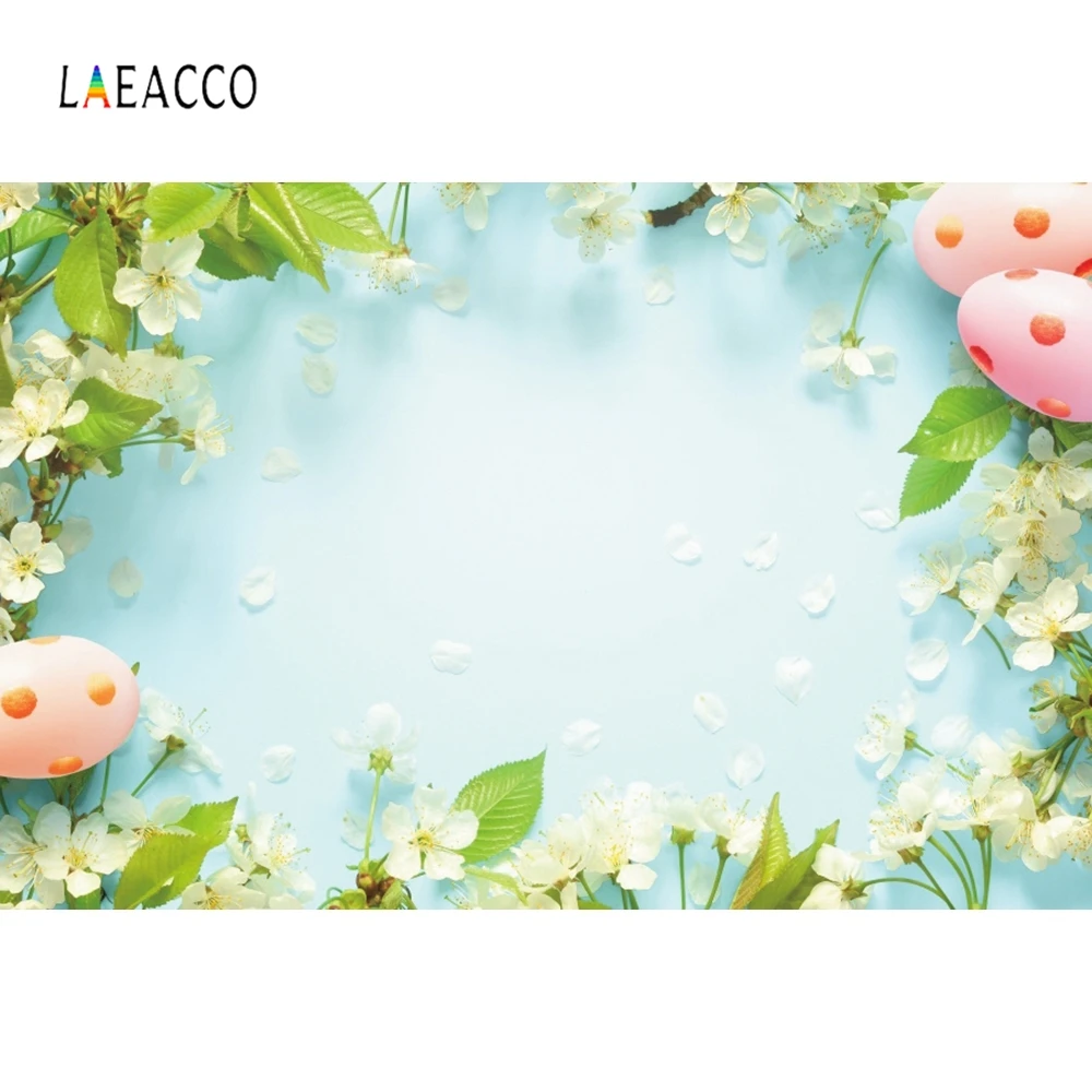 Laeacco Пасхальный Фотофон яйца цветущие цветы лепестки Листья детвечерние Фото