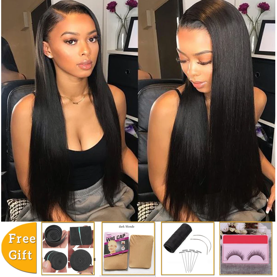 Wholesale Long 30 Inch 4x4 Lace Closure Wig Pre Plucked Straight Lace Front Wig Brazilian Human Hair Lace Frontal Wigs For Women
