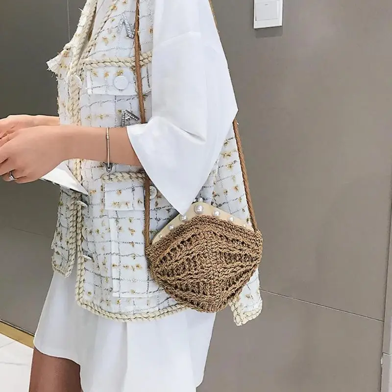 Модная женская сумка через плечо с жемчугом, Повседневная плетеная солома, женские летние пляжные маленькие сумки через плечо