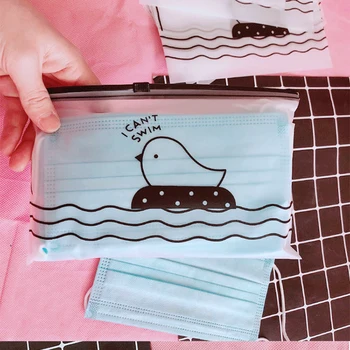 

5pcs Cartoon Swim Zip Lock Plastic Masks Bags Dust-proof Transparent Pencil Makeup Storage Bag Home Office Travel Organizer