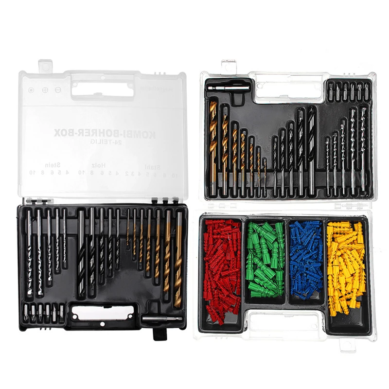 

24pcs/300pcs 2-10mm High Speed Steel Twist Drill Bit Set Metric Wall Plugs Impact Wood Working Tool With Case