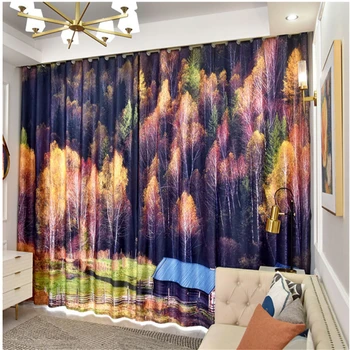 

Customized 3d curtains simple and creative beautiful oil painting high-end luxury bedroom windproof thickening shading blackout