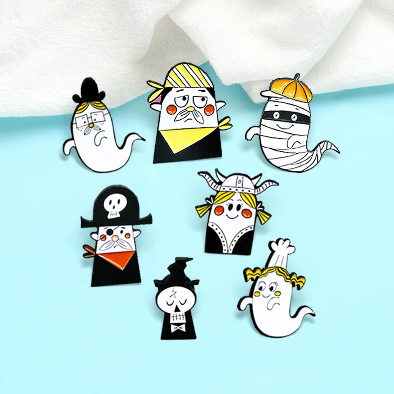Cute Ghost Skeleton Spille Vikings Pirate Mummy Ghost Series Smalto Pin Badge Cartoon Specter Jewelry Gift For Kids Friends