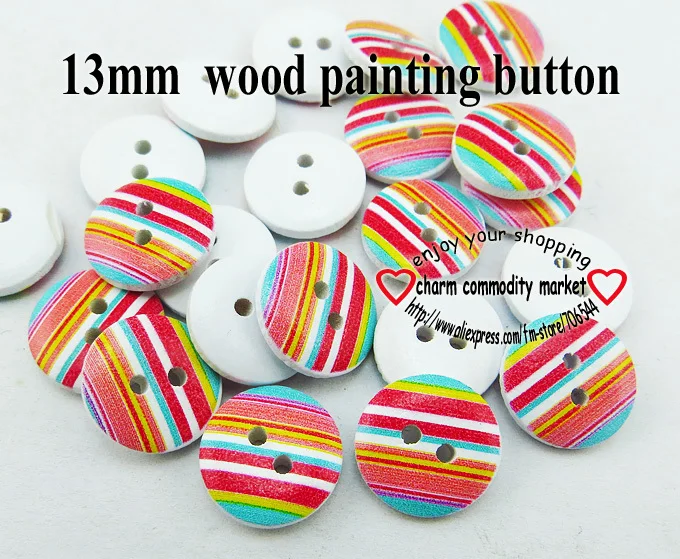 100PCS 13MM colour stripe painting wooden buttons coat boots sewing clothes accessories MCB-793 | Дом и сад