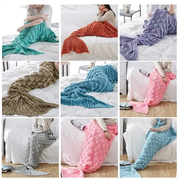 

Mermaid tail knitted blanket, Blanket s Knitting Fish Tail Sofa Cover Birthday Girls Christmas gift
