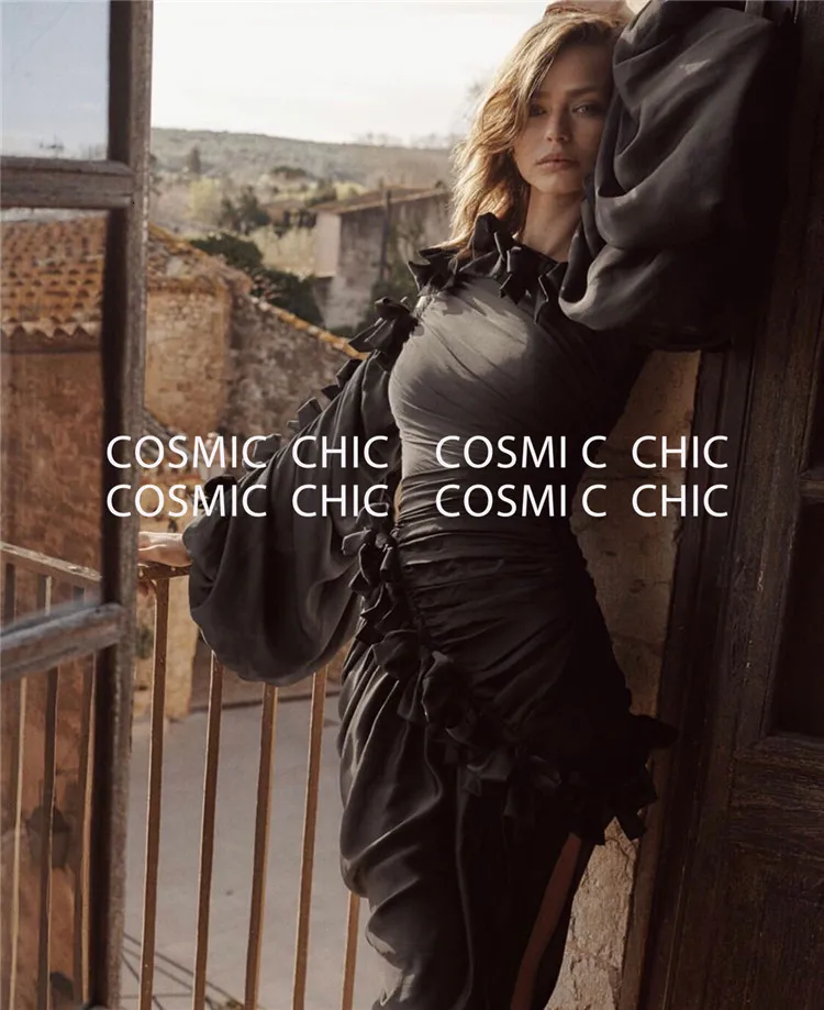 Cosmicchic элегантные сексуальные нестандартные платья с бантом и открытыми плечами, мини платья для вечеринок, косой воротник, фонарь, длинный рукав, облегающее розовое платье