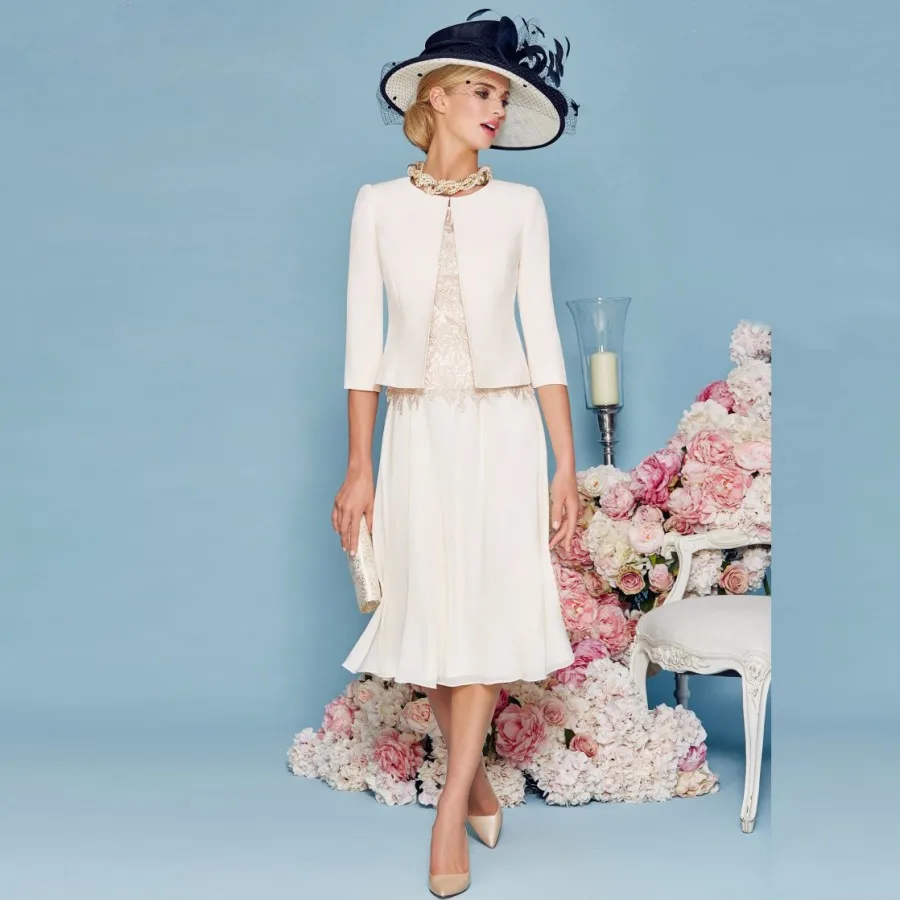 

Mother of the Bride Dress with Jacket Chiffon 2019 Vintage 3/4 Sleeves Mother Dress Evening Gown Vestido Madre Novia Prom Gowns