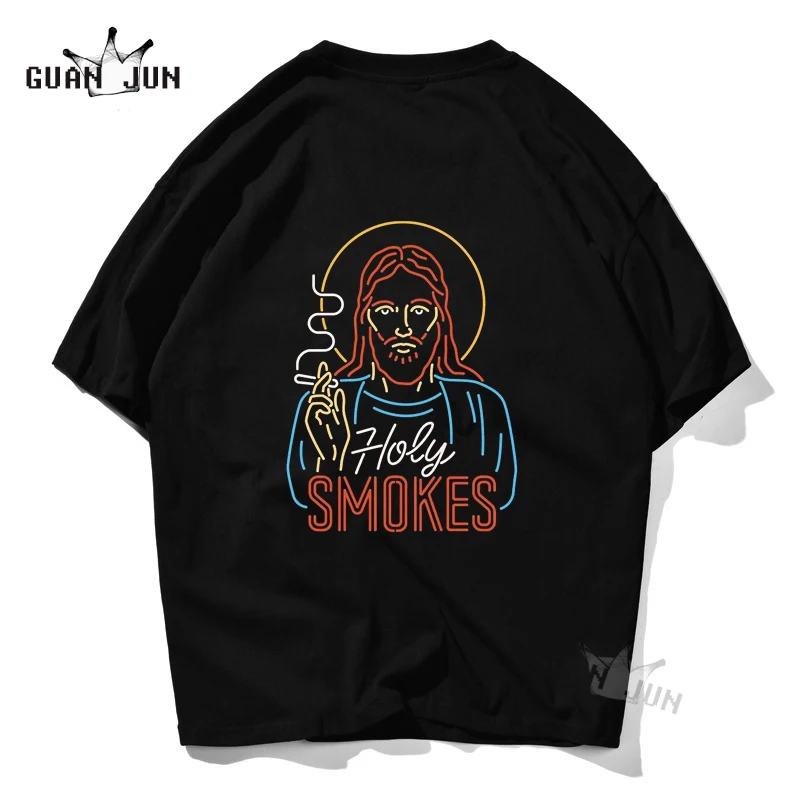 Мужская футболка с надписью Interest Neon Jesus Smokes модная забавная в стиле Харадзюку