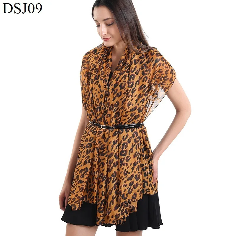 In Europe And The Leopard Scarf Women Chiffon Sunscreen Fabric Point Emulation Silk Scarves Shawls Big Size |