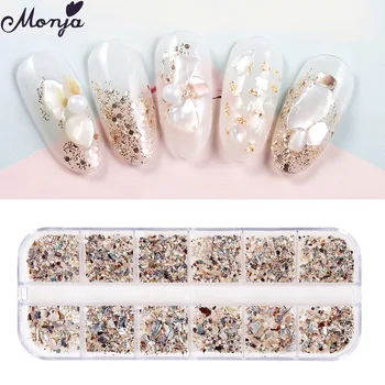 

Monja 12 Grids/Box Multi-size Nail Art Irregular Flakes 3D Charm Marble Sequins DIY Decorations Manicure Accessories Tool