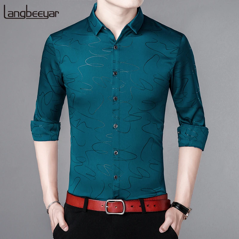 

2019 New Fashion Brand Designer Shirt Man Dress Shirts Long Sleeve Slim Fit Street Wear Pattern High Quality Casual Men Clothes