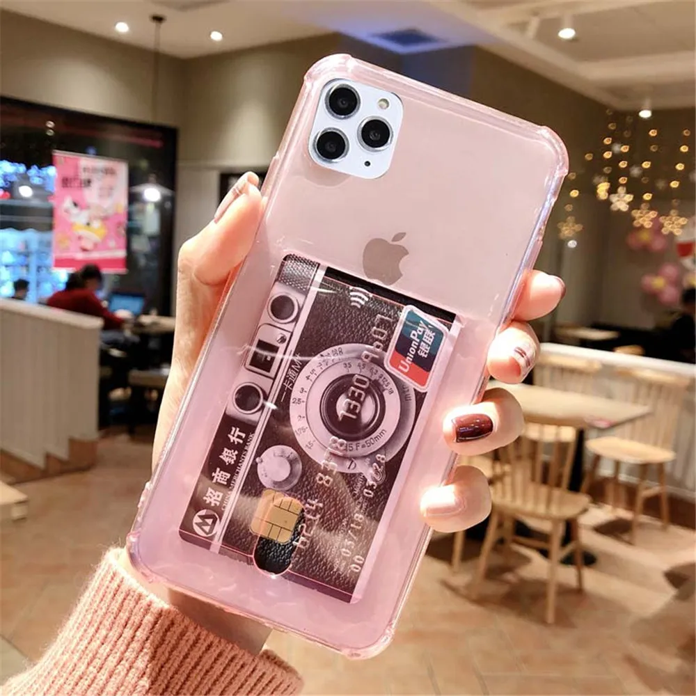 

With Card Pocket Phone Case For iPhone 11 X XR XS Max Soft TPU Back Cover For iPhone 6 6S 7 8 7Plus Plain Fitted Cover Capa