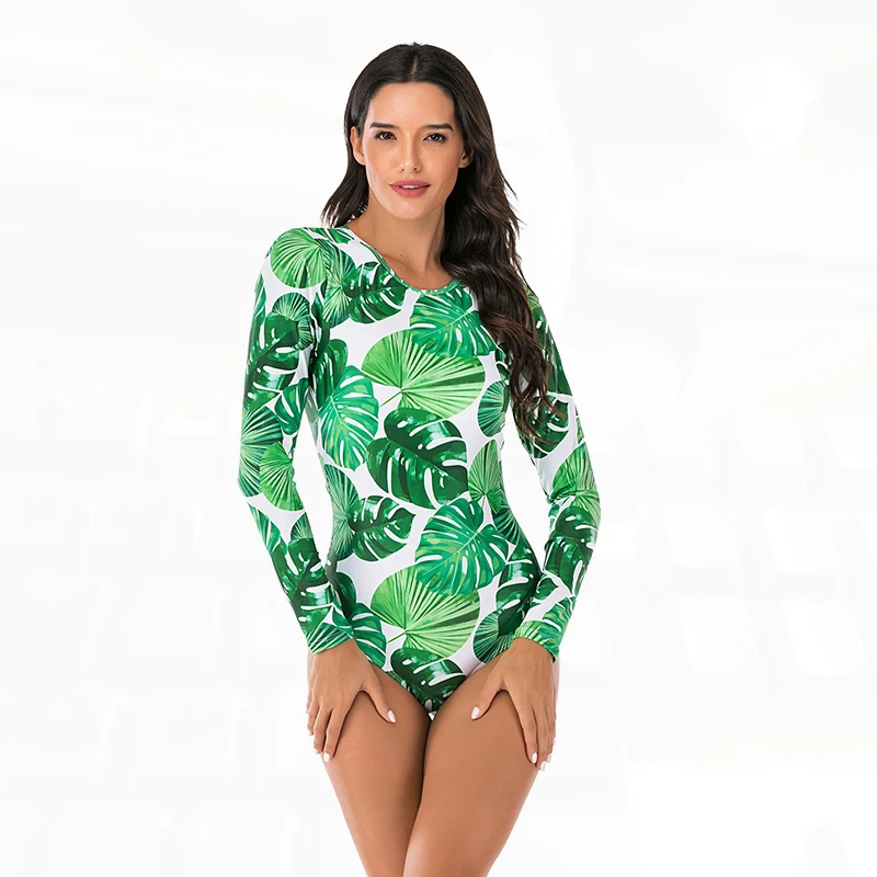 One Piece Rash Guard Bathing Suit Surfing Swimwear Women Plus Size Long Sleeve Rashguard Zipper Lycra Swimsuit Full for Swimming