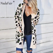 Nadafair Леопардовый длинный кардиган женский осенний Повседневный плюс размер зима над размером d вязаный кардиган женский свитер-пуловер пальто