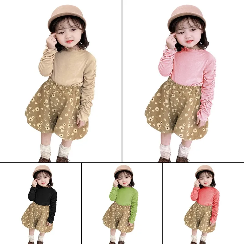 여아 및 남아용 어린이 의류, 캔디 컬러 하의,  캐주얼 언더코트 셔츠, 긴팔 풀오버, 2021 가을, 1-7y