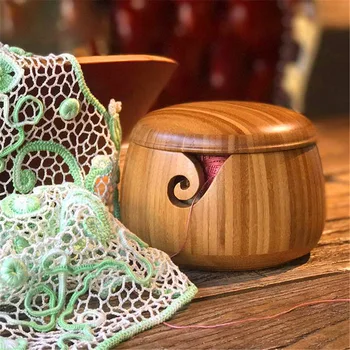 

Wooden Yarn Bowl Hand Made with Bamboo for Knitting and Crochet For Handmade Knitting Supplies Storage