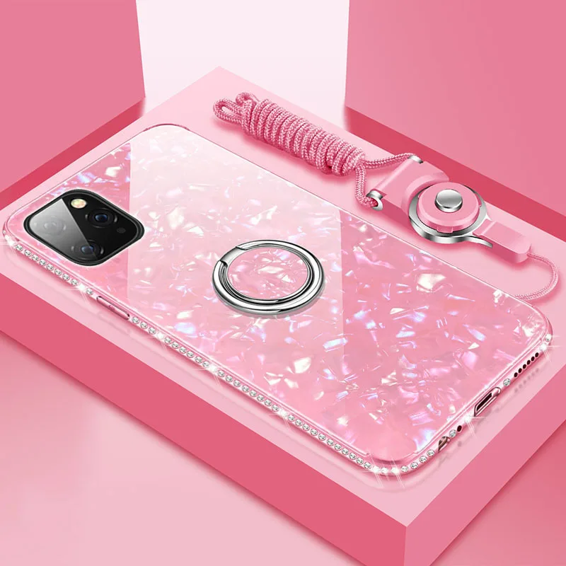 Pink Чехол OceSap для iPhone 11 Pro Max, Роскошный чехол из закаленного стекла с кольцом, чехол для iPhone X, XR, XS, XS, Max, 7, 8 Plus, чехол, Coque Capa - Цвет: Pink