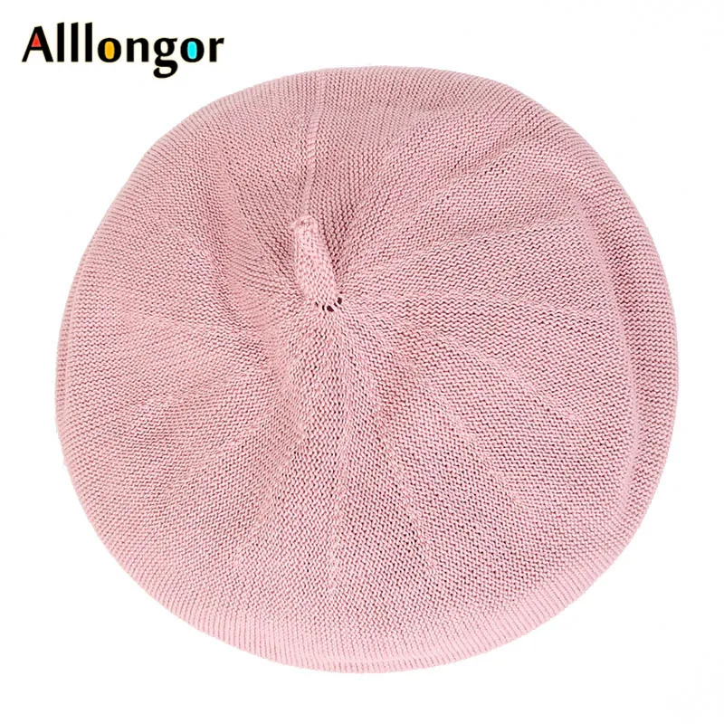 Весенне-летние женские вязаные береты Женская однотонная плоская кепка Модная вязаная французская шапка s Stars маляр шляпа