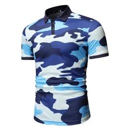 blue Camouflage Polo Shirt Men Military Style Men's Tennis Shirt Summer Fashion Short Sleeve Polo Shirts Casual Golf Polo Hombres 3XL - Color: blue