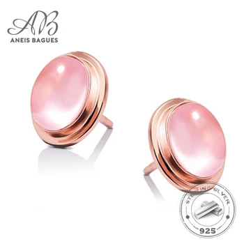 

Aneis Bagues Trendy Cute Korean Pink Stone Rose Gold Earrings For Women Pure 925 Sterling Silver Oval Rose Quartz Stud Earring