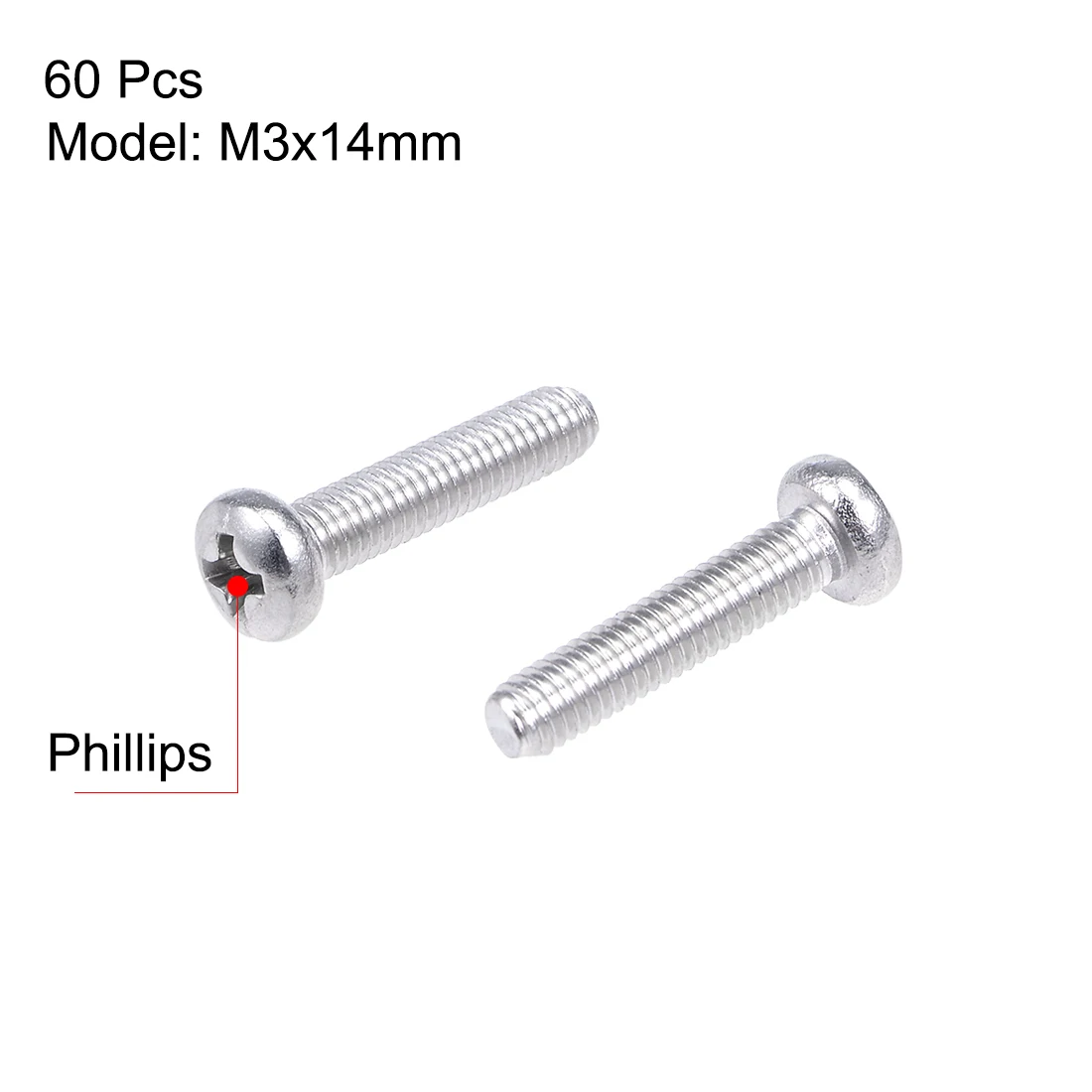 Uxcell M2x8mm крепежные винты Pan крестовая отвертка 304 Нержавеющая M3x14mm 60 шт