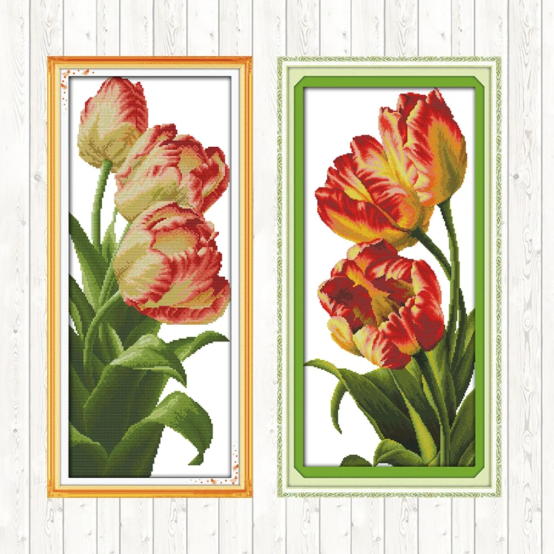 

Tulip Patterns Chinese Cross-stitch Flowers DMC Embroidery Kit 14ct 11ct Counted Print on Canvas DIY Needlework Kits Home Decor
