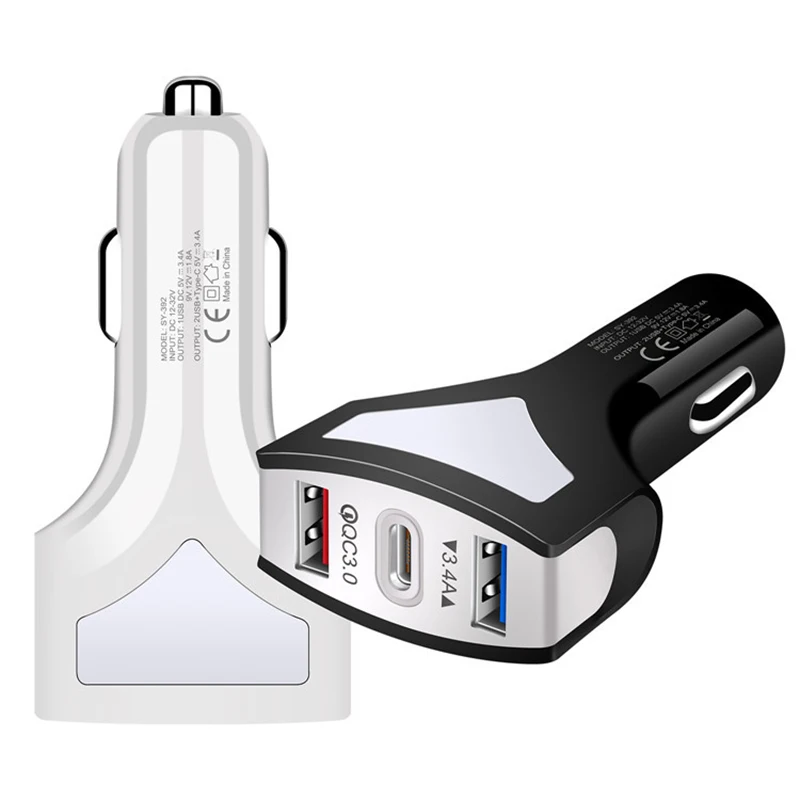 

PD + QC 3.0 Car Phone Quick Charger 2 Port USB & Type-C Fast Charge Super Charger For iphone Huawei Xiaomi Samsung Phone Charger