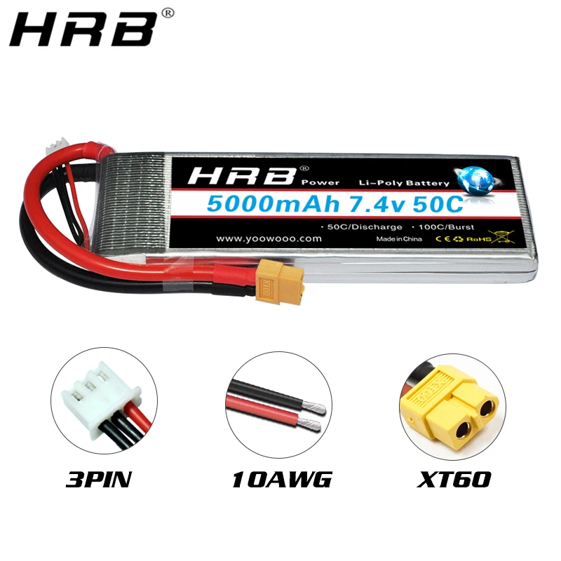 Литий полимерная батарея HRB 7 4 в 5000 мАч 2S Deans XT90 XT60 EC5 T штепсельная вилка S 50C RC
