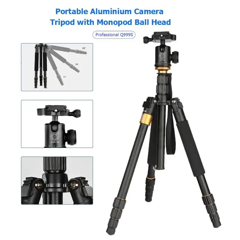  QZSD Q999S Travel Tripod Portable Professional Aluminium Camera Multi-function Dexterous Reverse Ac