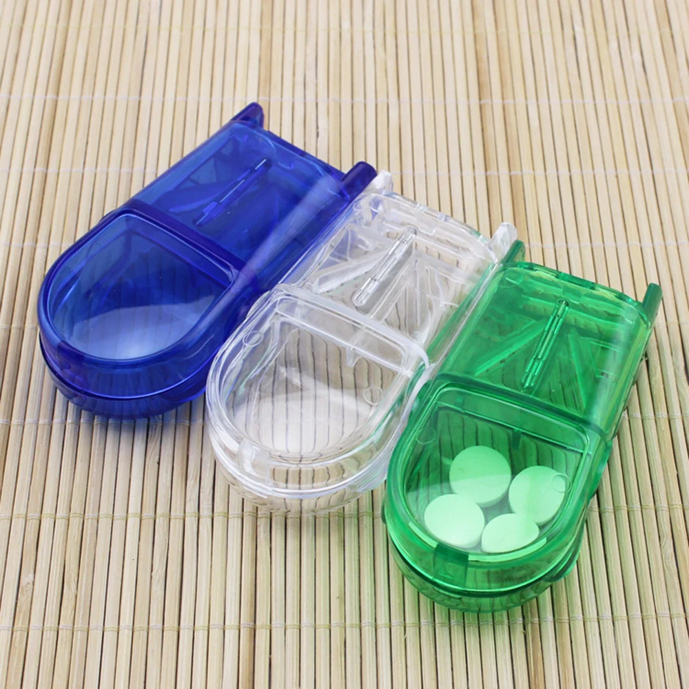 

practical Pill Storage Compartment Box Medicine Tablet Holder Safe Cutter Splitter Half drawer organizer plastic storage box
