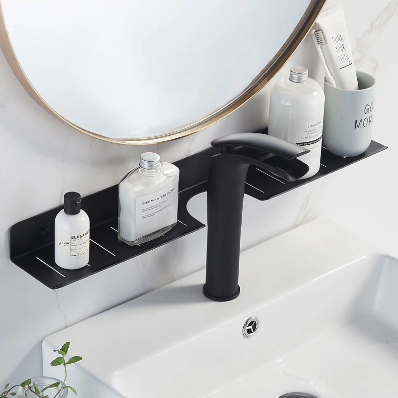 

Floating Shelves Wall Mounted Mirror Front Cosmetics Shelf Decorative Storage Shelf Strong Black Metal Frame Shower Organizer