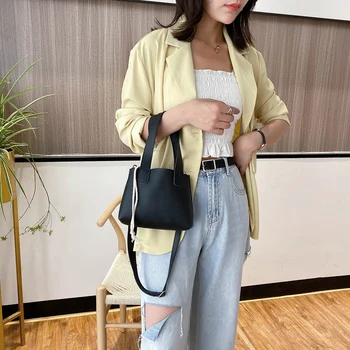 

2pcs/Set Classic Texture Women PU Leather Shoulder Crossbody Bag Creative Design Chic Simple Solid Clutch Totes Bags