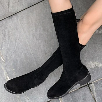 

Women Over The Knee Boots 2020 Spring Thigh High Boots Ladies Black Long Booties 4cm Block Heels Size 34-40 11817AKX3571