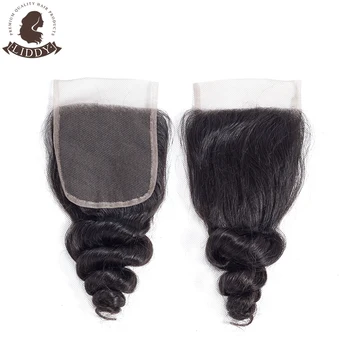 Liddy Loose Wave 4x4 chiusure in pizzo solo capelli umani profondi sciolti brasiliani Pre pizzicati chiusura frontale in pizzo trasparente Remy