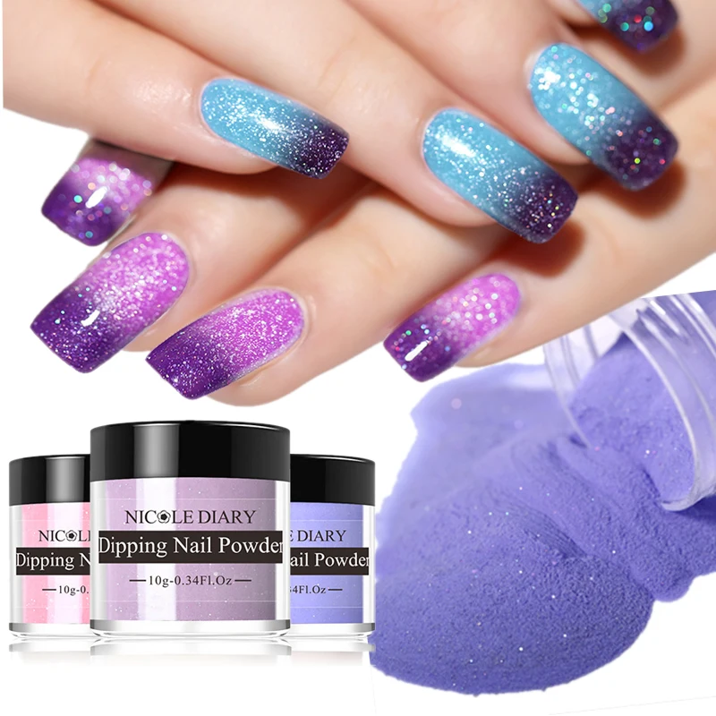 

NICOLE DIARY 10g Dip Thermal Glitter Powder Dipping Nail Powder Temperature Color Changing Without Lamp Cure Nail Art Decoration