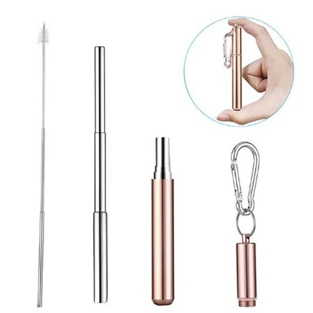 Metal Straw Portable Telescopic Straw for Outdoor Travel Easy Cleaning Stainless Steel Reusable Collapsible Straws with Brush D