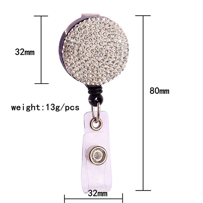 Round Zinc Alloy Candy Color Diamond Retractable Badge Reel Nurse Doctor Student Exhibition ID Card Clips Badge Holders 1pc