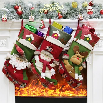 

3pcs/set Non-Woven Christmas Stockings Santa Snowman Reindeer Socks Hanger Candy Bags 2018 Christmas Decor Ornaments for Home