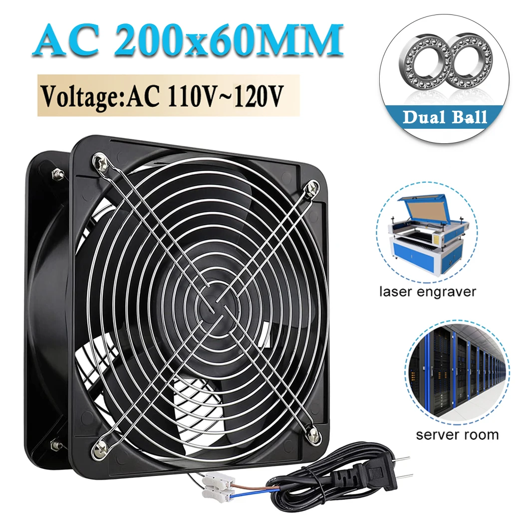 

1 Pcs AC 110V 120V Axial Fan 20060 200x200x60mm Ball Industrial Ventilation Exhaust Cooling Fan 20cm 200mm Large Air Flow Cooler