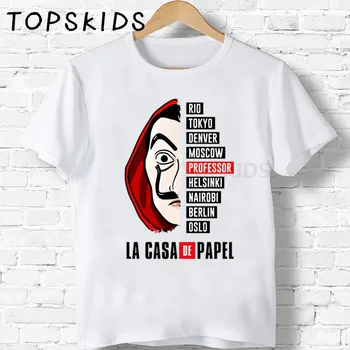 

2020 Boys T shirt Funny Design La Casa De Papel Kids T-shirts Baby Girls Clothes Money Heist TV Series Cartoon Tops,HKP5329