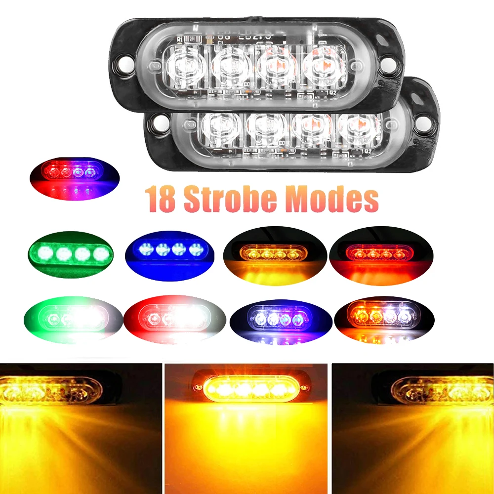 1/2 Ultra Thin 4 Chips Car LED Strobe Light Emergency Light Grill Breakdown Auto Flashing For SUV Truck Motorcycle 12-24V Light